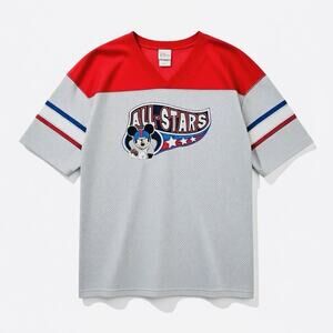 Disney Mickey Mouse Football Sports Jersey Adult Size L Gray #28 Stitched Red